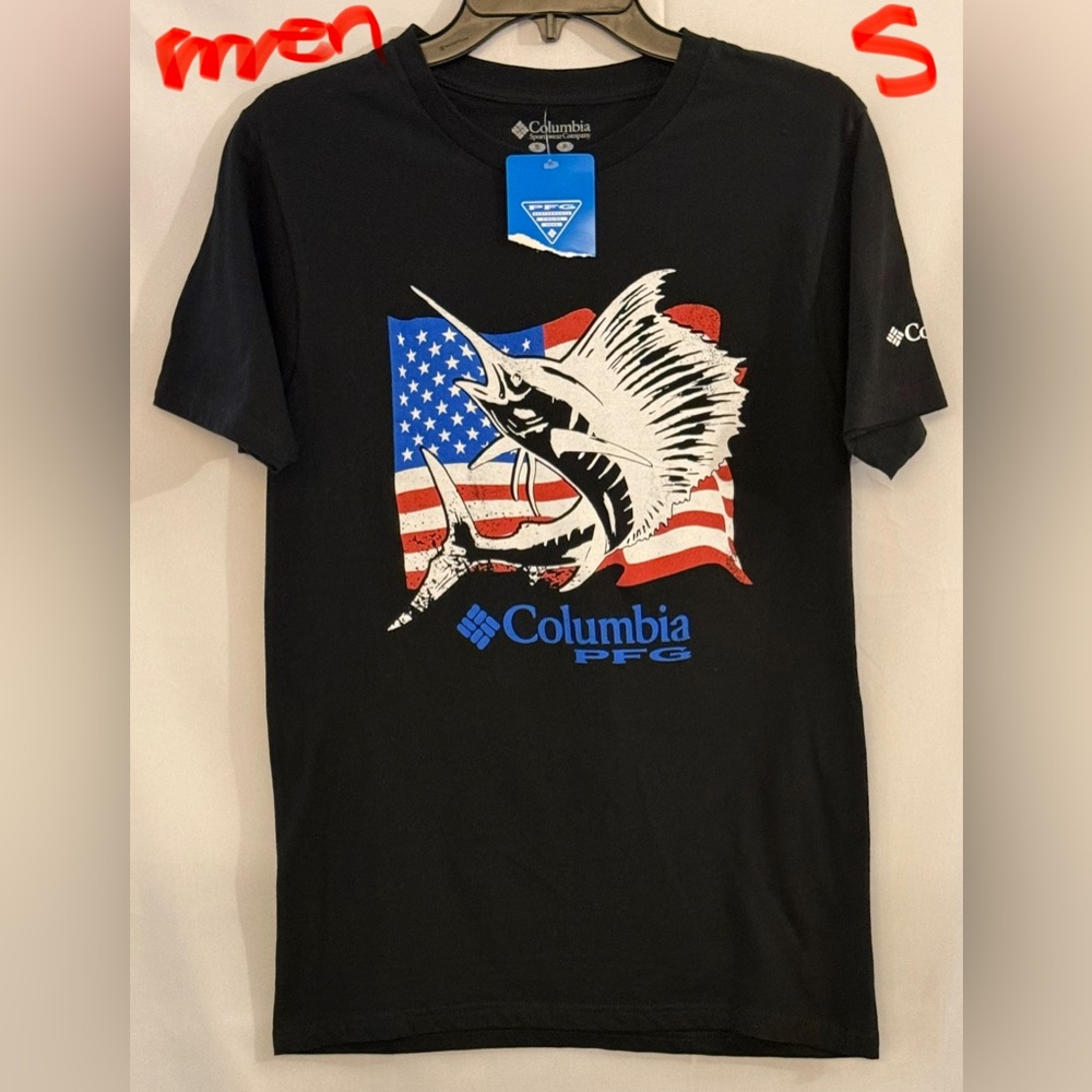 Columbia Black Tee with Marlin and Flag Design